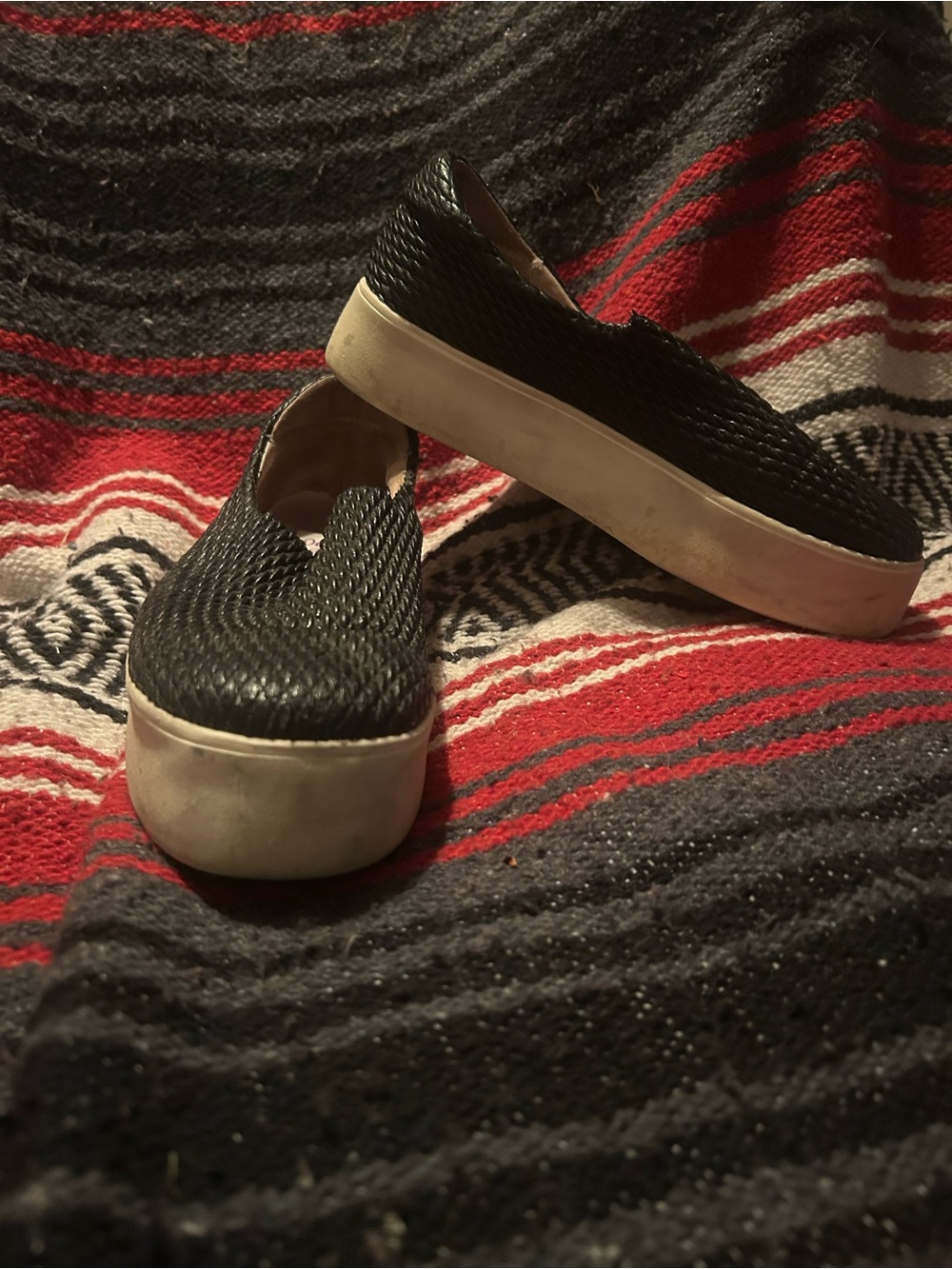Poltrona Frau Black Woven Slip-On Flats with White Platform Soles